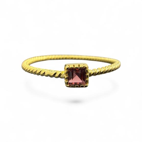 Infinia Jewelry Jewelry - Red Garnet Ring Gold Plated 925 Sterling Silver US Size 7 Stackable